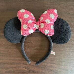 Tokyo Disney Resort Minnie Mouse Ears Headband Pink Sequin Polka Dot Bow Plush